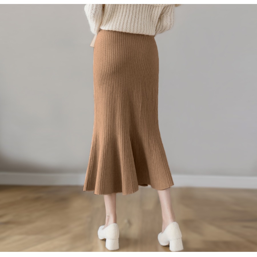 ニットスカート ミディ丈 マーメイド ロング ウエストゴム 大人可愛い フェミニン おしゃれ 韓国 韓国風 春夏秋冬 新作 ブラック 黒 アイボリー グレー ベージュ フリーサイズ JOCOSA 8177 送料無料 即納