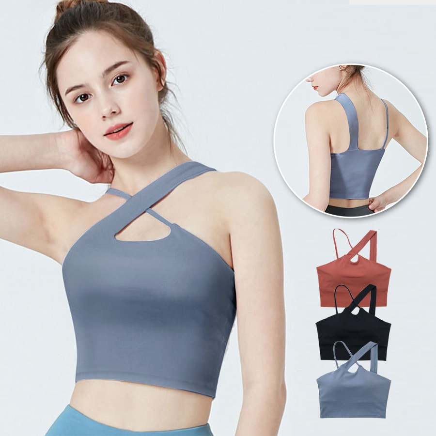 スポーツブラ レディース 春夏秋冬 新作 スポーツウェア トップス スポブラ ブラトップ インナー 下着 カップ付き クロス 無地 シンプル ベーシック ヨガ ジム ジョギング フィットネス アンダーウェア サンゴ ブラック 黒 ブルー 青 S M L XL JOCOSA 8727 送料無料 即納