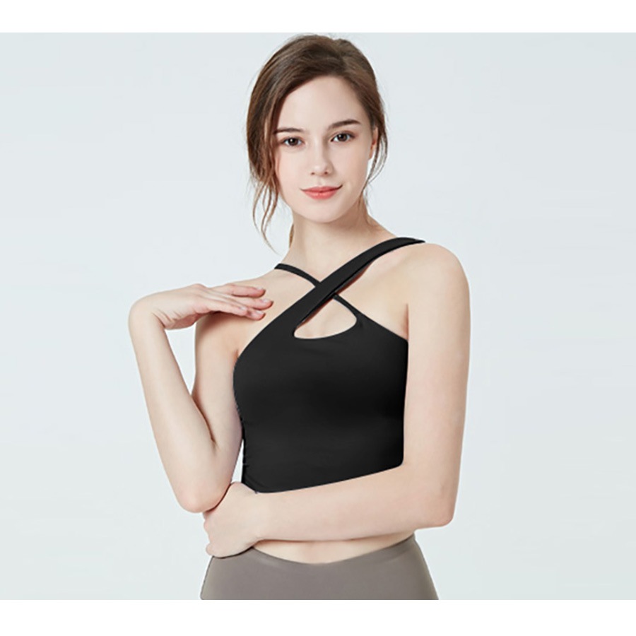 スポーツブラ レディース 春夏秋冬 新作 スポーツウェア トップス スポブラ ブラトップ インナー 下着 カップ付き クロス 無地 シンプル ベーシック ヨガ ジム ジョギング フィットネス アンダーウェア サンゴ ブラック 黒 ブルー 青 S M L XL JOCOSA 8727 送料無料 即納