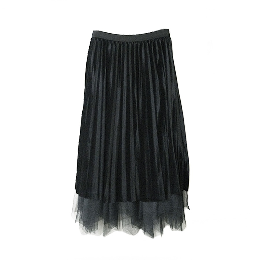 プリーツスカート ベロア チュールスカート ミディ丈 ロング フレア リバーシブル ウエストゴム 大人可愛い フェミニン おしゃれ 韓流 韓国風 春夏秋冬 新作 ブラック 黒 ブラウン 茶 グレー フリーサイズ JOCOSA 8178 送料無料 即納