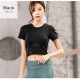 Tシャツ スポーツウェア トップス レディース 春夏秋冬 新作 半袖 肌見せ メッシュ タイト ショート丈 スポーティー おしゃれ 大人可愛い ランニング トレーニング フィットネス ヨガ ジム 韓国風 ブラック 黒 ネイビー 紺 ピンク SMLXL JOCOSA 8728 送料無料 即納
