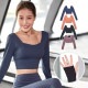 スポーツウェア フィットネス ヨガ レディース 韓国ファッション 長袖 カップ付き スクエアネック 大人 かわいい おしゃれ シンプル 指穴 へそ出し ジム 春 夏 秋 冬 新作 ネイビー 紺 ピンク ブラック 黒 パープル 紫 S M L XL JOCOSA 8742