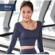 スポーツウェア フィットネス ヨガ レディース 韓国ファッション 長袖 カップ付き スクエアネック 大人 かわいい おしゃれ シンプル 指穴 へそ出し ジム 春 夏 秋 冬 新作 ネイビー 紺 ピンク ブラック 黒 パープル 紫 S M L XL JOCOSA 8742