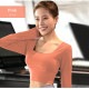 スポーツウェア フィットネス ヨガ レディース 韓国ファッション 長袖 カップ付き スクエアネック 大人 かわいい おしゃれ シンプル 指穴 へそ出し ジム 春 夏 秋 冬 新作 ネイビー 紺 ピンク ブラック 黒 パープル 紫 S M L XL JOCOSA 8742