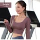 スポーツウェア フィットネス ヨガ レディース 韓国ファッション 長袖 カップ付き スクエアネック 大人 かわいい おしゃれ シンプル 指穴 へそ出し ジム 春 夏 秋 冬 新作 ネイビー 紺 ピンク ブラック 黒 パープル 紫 S M L XL JOCOSA 8742