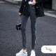 裏起毛 スキニー デニム 定番 シンプル 脚長 パンツ カジュアル ロング丈 ポケット 韓国ファッション レディース 新作 春 秋 冬 ブラック グレー ネイビー ブルー S M L XL JOCOSA 9118