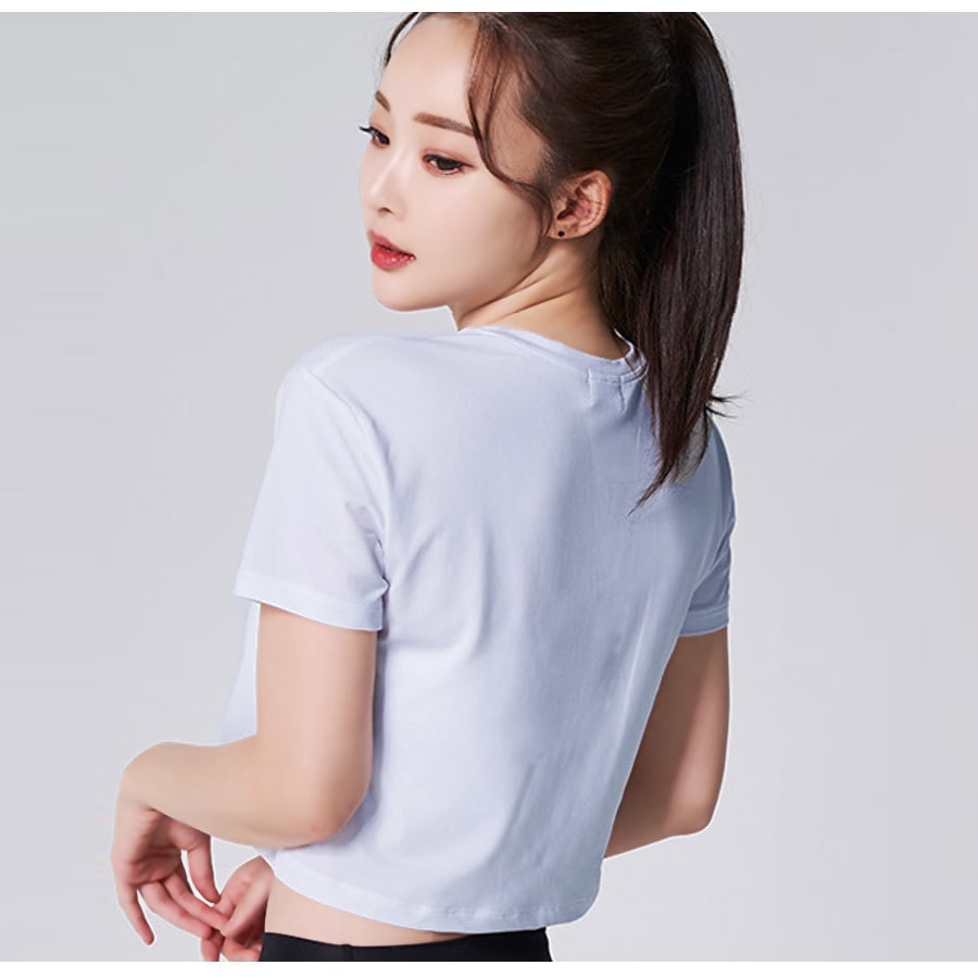 Tシャツ スポーツウェア トップス レディース 春夏秋冬 新作 半袖 へそ出し タイト ショート丈 スポーティー おしゃれ 大人可愛い フィットネス ヨガ ジム 韓国風 ブラック 黒 ホワイト 白 ネイビー 紺 ピンク レッド 赤 紫 パープル SML JOCOSA 8729