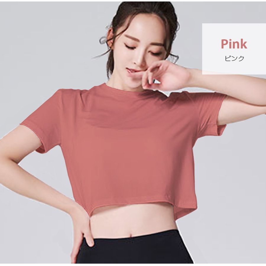 Tシャツ スポーツウェア トップス レディース 春夏秋冬 新作 半袖 へそ出し タイト ショート丈 スポーティー おしゃれ 大人可愛い フィットネス ヨガ ジム 韓国風 ブラック 黒 ホワイト 白 ネイビー 紺 ピンク レッド 赤 紫 パープル SML JOCOSA 8729