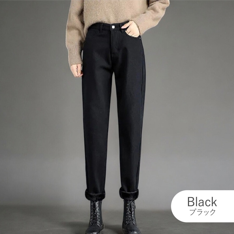 裏起毛 デニムパンツ ストレート ロング丈 韓国ファッション レディース 新作 春 夏 秋 冬 ブラック ダークグレー ライトブルー ブルー グレイッシュブルー S M L XL JOCOSA 9119