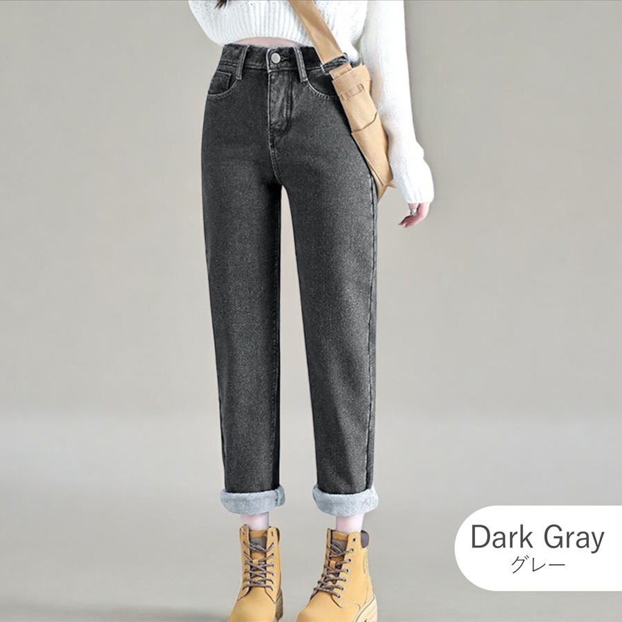 裏起毛 デニムパンツ ストレート ロング丈 韓国ファッション レディース 新作 春 夏 秋 冬 ブラック ダークグレー ライトブルー ブルー グレイッシュブルー S M L XL JOCOSA 9119