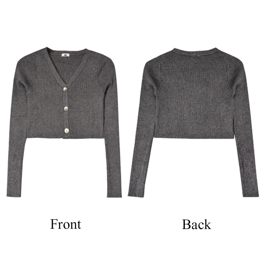 カーディガン レディース 春夏秋冬 新作 ニット セーター トップス 羽織 ショート丈 薄手 へそ出し 肌見せ リブ 長袖 無地 Ｖネック ボタン シンプル セクシー おしゃれ 可愛い 韓国風 韓流 グレー フリーサイズ JOCOSA 8354 送料無料 即納