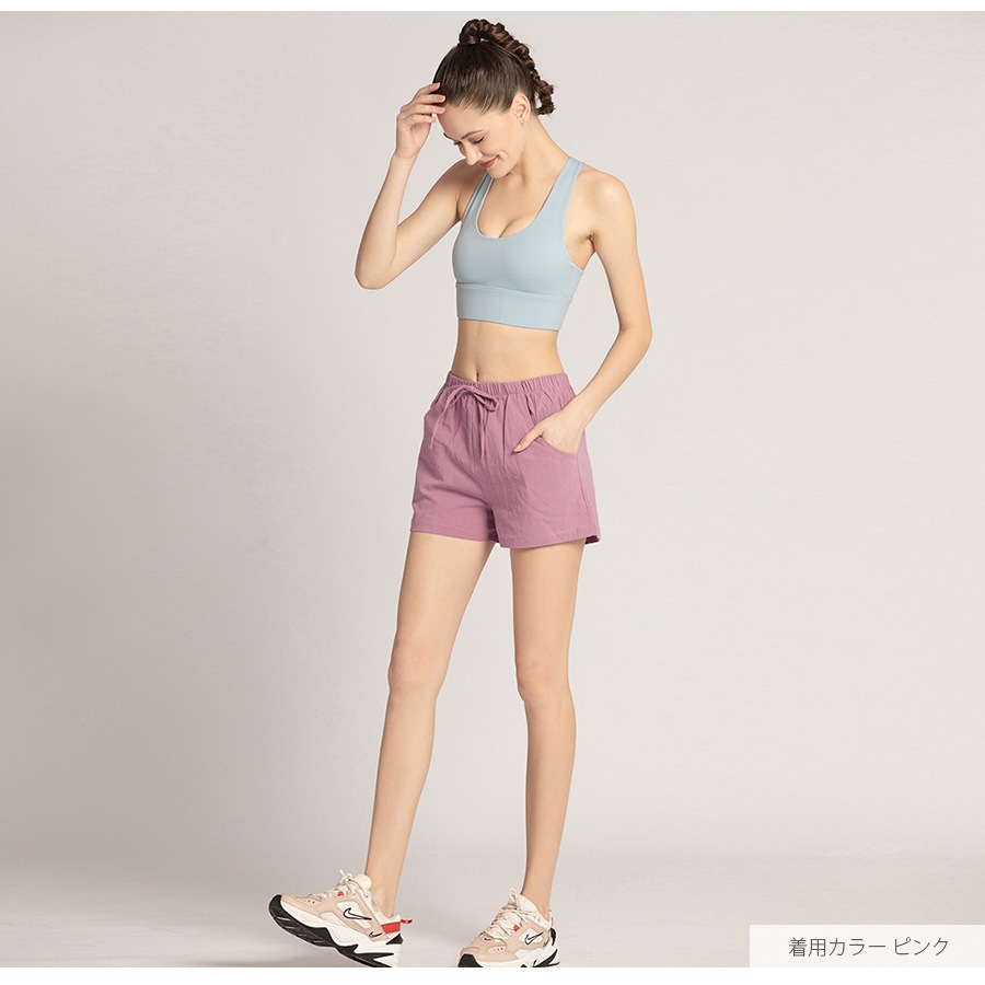 ショートパンツ ルームウェア スポーツウェア パンツ ボトムス レディース 韓国ファッション 韓国 麻 綿 ポケット 無地 ゴム 春 夏 秋 冬 新作 ホワイト 白 グレー ブラック 黒 ピンク オレンジ カーキ グリーン 緑 イエロー 黄色 S M L XL JOCOSA 8187