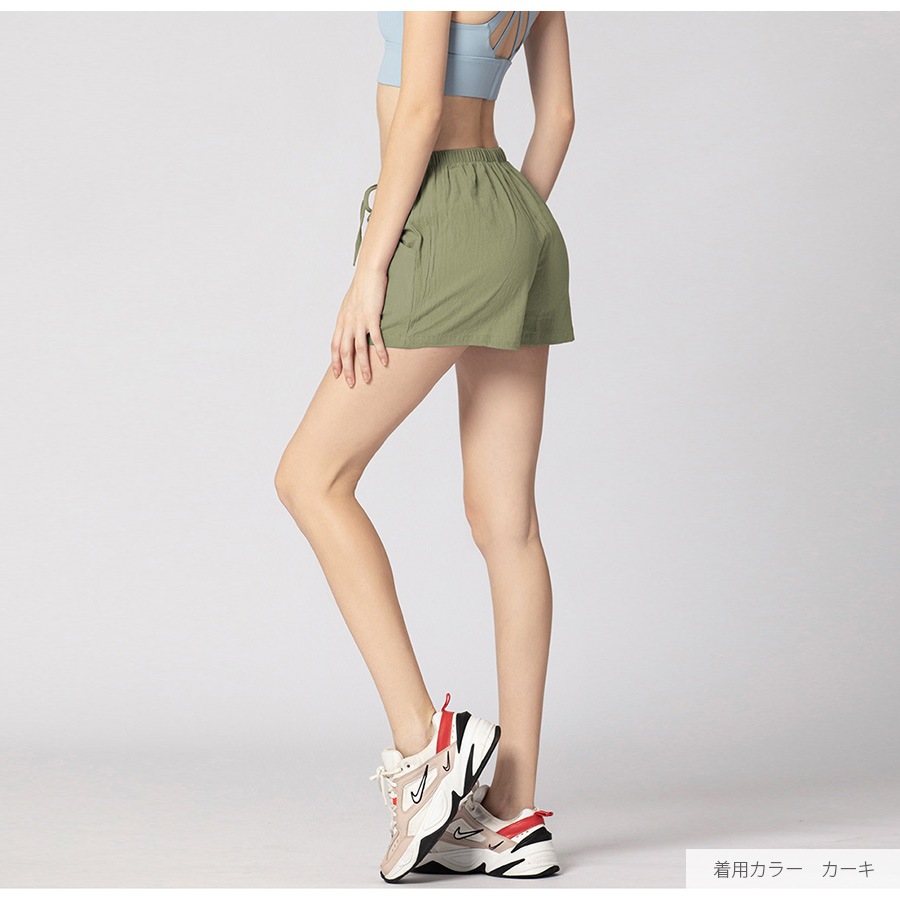 ショートパンツ ルームウェア スポーツウェア パンツ ボトムス レディース 韓国ファッション 韓国 麻 綿 ポケット 無地 ゴム 春 夏 秋 冬 新作 ホワイト 白 グレー ブラック 黒 ピンク オレンジ カーキ グリーン 緑 イエロー 黄色 S M L XL JOCOSA 8187