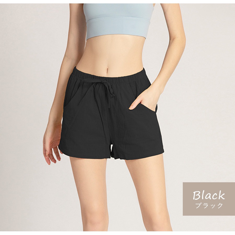 ショートパンツ ルームウェア スポーツウェア パンツ ボトムス レディース 韓国ファッション 韓国 麻 綿 ポケット 無地 ゴム 春 夏 秋 冬 新作 ホワイト 白 グレー ブラック 黒 ピンク オレンジ カーキ グリーン 緑 イエロー 黄色 S M L XL JOCOSA 8187