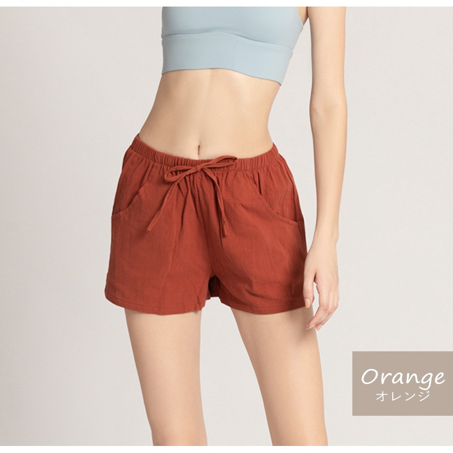 ショートパンツ ルームウェア スポーツウェア パンツ ボトムス レディース 韓国ファッション 韓国 麻 綿 ポケット 無地 ゴム 春 夏 秋 冬 新作 ホワイト 白 グレー ブラック 黒 ピンク オレンジ カーキ グリーン 緑 イエロー 黄色 S M L XL JOCOSA 8187