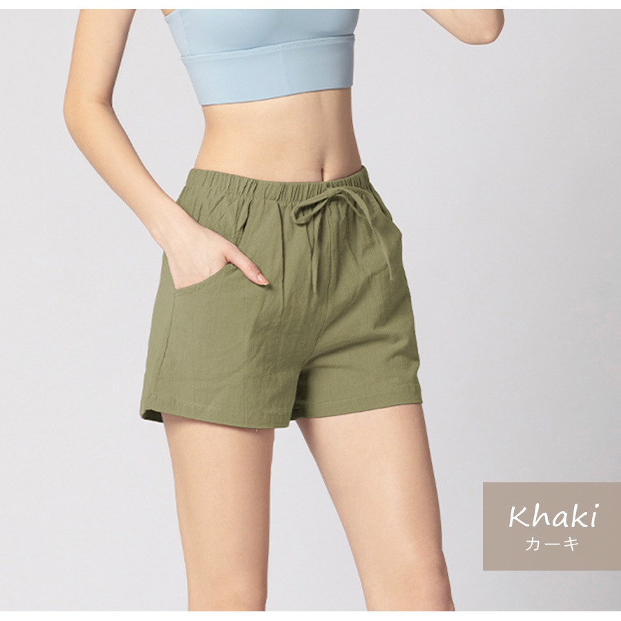 ショートパンツ ルームウェア スポーツウェア パンツ ボトムス レディース 韓国ファッション 韓国 麻 綿 ポケット 無地 ゴム 春 夏 秋 冬 新作 ホワイト 白 グレー ブラック 黒 ピンク オレンジ カーキ グリーン 緑 イエロー 黄色 S M L XL JOCOSA 8187