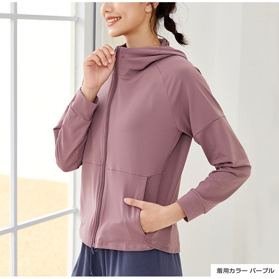 ジャージ 上着 フード付き スポーツウェア　フィットネス ヨガ レディース 韓国ファッション トップス 長袖 大人 かわいい おしゃれ シンプル ジム 春 夏 秋 冬 新作 ブラック 黒 ブルー 青 ネイビー 紺 パープル 紫 S M L XL JOCOSA 8745