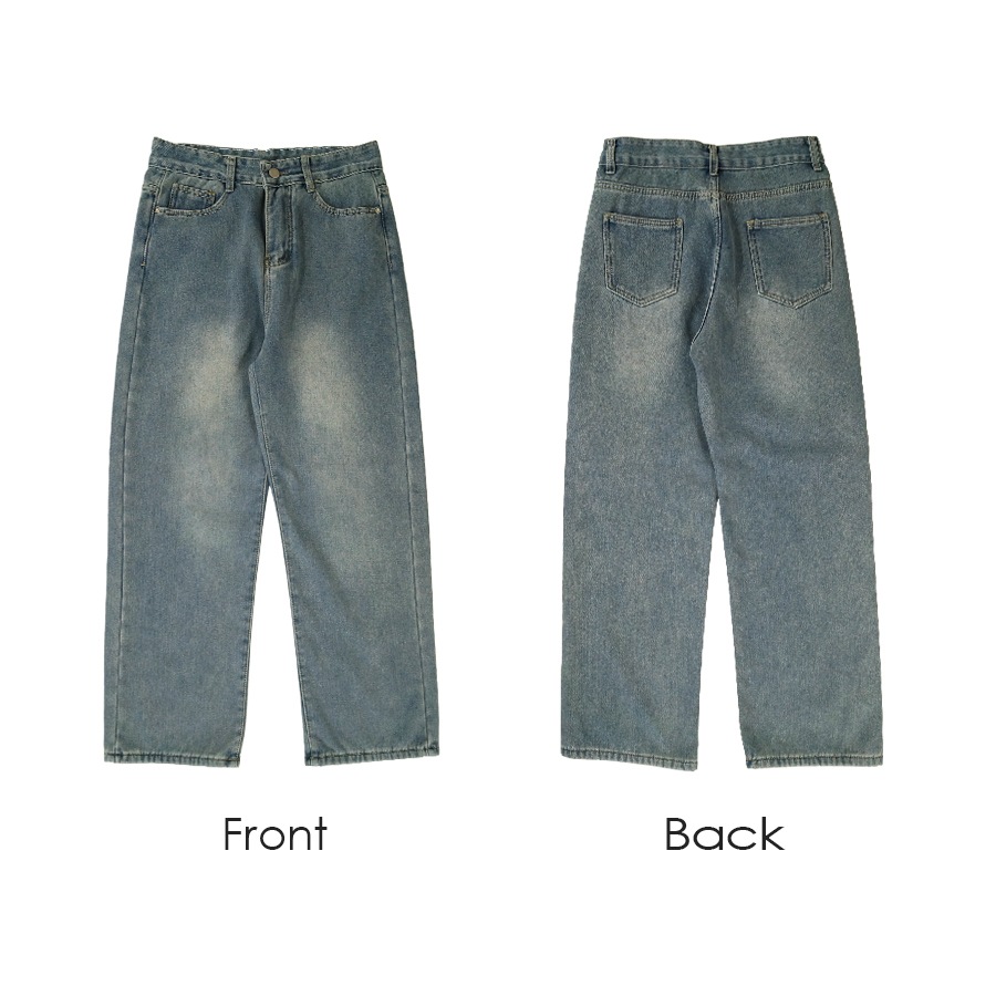 裏起毛 デニム ハイウエスト ストレート 定番 シンプル 脚長 パンツ カジュアル ロング丈 ポケット 韓国ファッション レディース 新作 春 秋 冬 ブルー S M L XL JOCOSA 9120