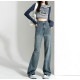 裏起毛 デニム ハイウエスト ストレート 定番 シンプル 脚長 パンツ カジュアル ロング丈 ポケット 韓国ファッション レディース 新作 春 秋 冬 ブルー S M L XL JOCOSA 9120