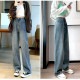 裏起毛 デニム ハイウエスト ストレート 定番 シンプル 脚長 パンツ カジュアル ロング丈 ポケット 韓国ファッション レディース 新作 春 秋 冬 ブルー S M L XL JOCOSA 9120