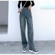 裏起毛 デニム ハイウエスト ストレート 定番 シンプル 脚長 パンツ カジュアル ロング丈 ポケット 韓国ファッション レディース 新作 春 秋 冬 ブルー S M L XL JOCOSA 9120