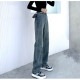 裏起毛 デニム ハイウエスト ストレート 定番 シンプル 脚長 パンツ カジュアル ロング丈 ポケット 韓国ファッション レディース 新作 春 秋 冬 ブルー S M L XL JOCOSA 9120