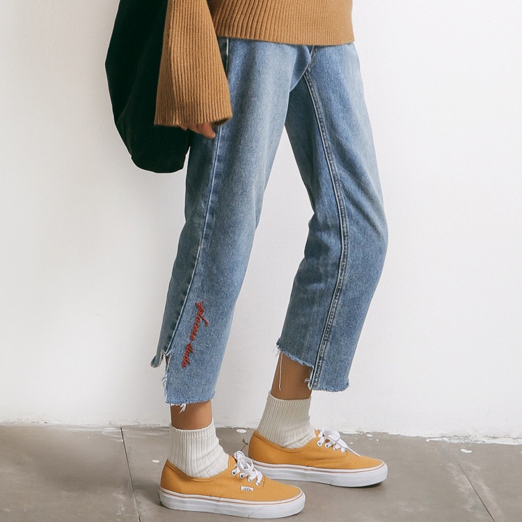 パンツ レディース デニム 九分丈 ジーンズ ワイドパンツ 刺繍 ロゴ 切りっぱなし ヴィンテージ 綿 コットン 春 夏 秋 冬 ボトムス JOCOSA 送料無料 即納 8140