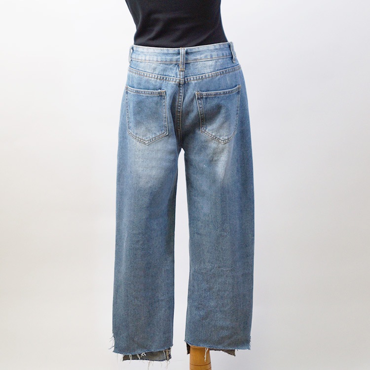 パンツ レディース デニム 九分丈 ジーンズ ワイドパンツ 刺繍 ロゴ 切りっぱなし ヴィンテージ 綿 コットン 春 夏 秋 冬 ボトムス JOCOSA 送料無料 即納 8140