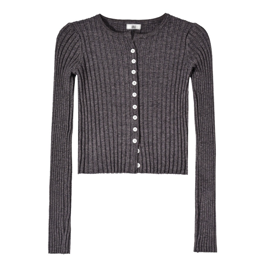 カーディガン レディース 春夏秋冬 新作 ニット セーター トップス 羽織 ショート丈 へそ出し 肌見せ リブ ラウンドネック 長袖 無地 ボタン シンプル おしゃれ 可愛い 韓国風 韓流 グレー ブラック 黒 フリーサイズ JOCOSA 8355 送料無料 即納