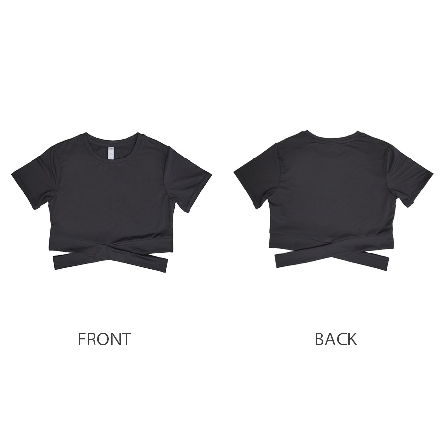 Tシャツ スポーツウェア トップス レディース 春夏秋冬 新作 半袖 へそ出し タイト ウエストクロス ショート丈 スポーティー おしゃれ 大人可愛い フィットネス ヨガ ジム 韓国風 ブラック 黒 グレー 灰 S M L XL JOCOSA 8731 送料無料 即納