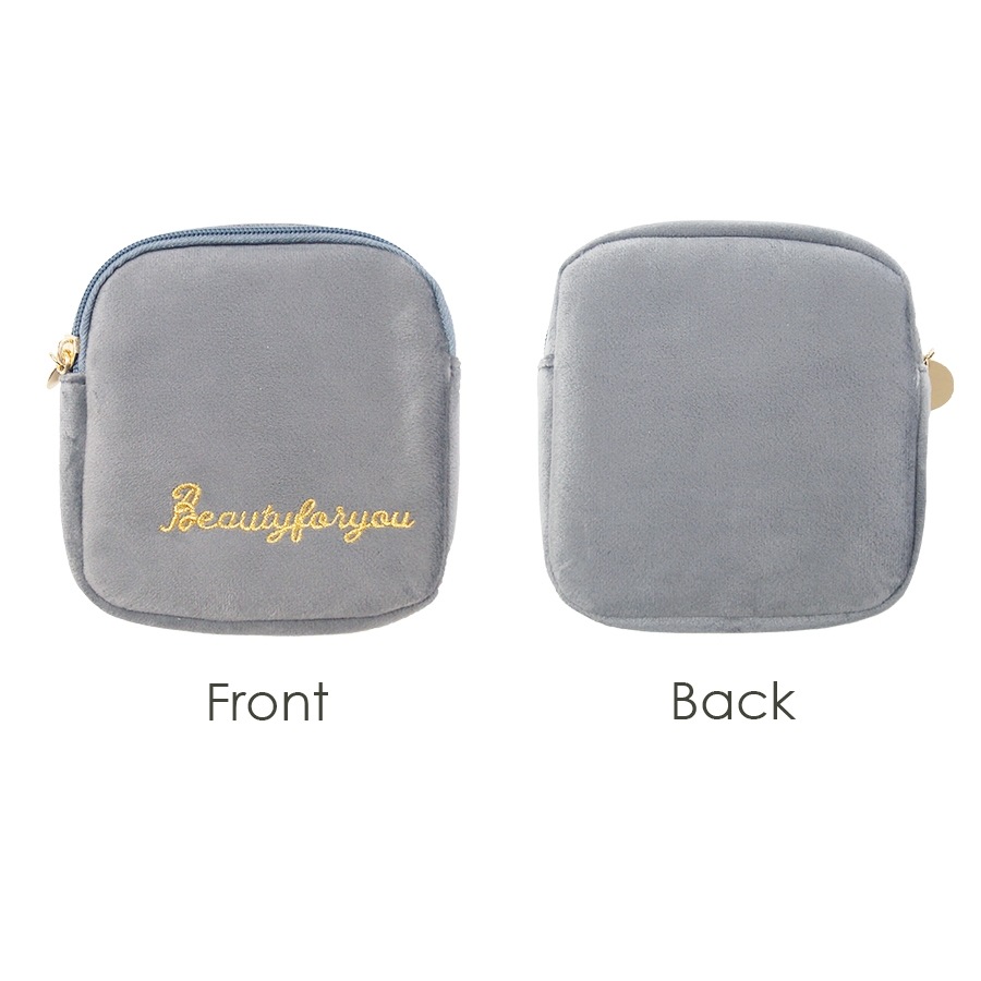 化粧ポーチ メイクポーチ 小物入れ ベロア サニタリーポーチ サニタリーケース 生理用品 衛生用品 ナプキンポーチ ナプキン 化粧品 コスメ 収納 リップ メイク ワンポイント ロゴ 刺繍 裏地付き ブラック 黒 グレー 灰 ベージュ 茶 ブルー 青 ピンク レッド 赤 JOCOSA 9033