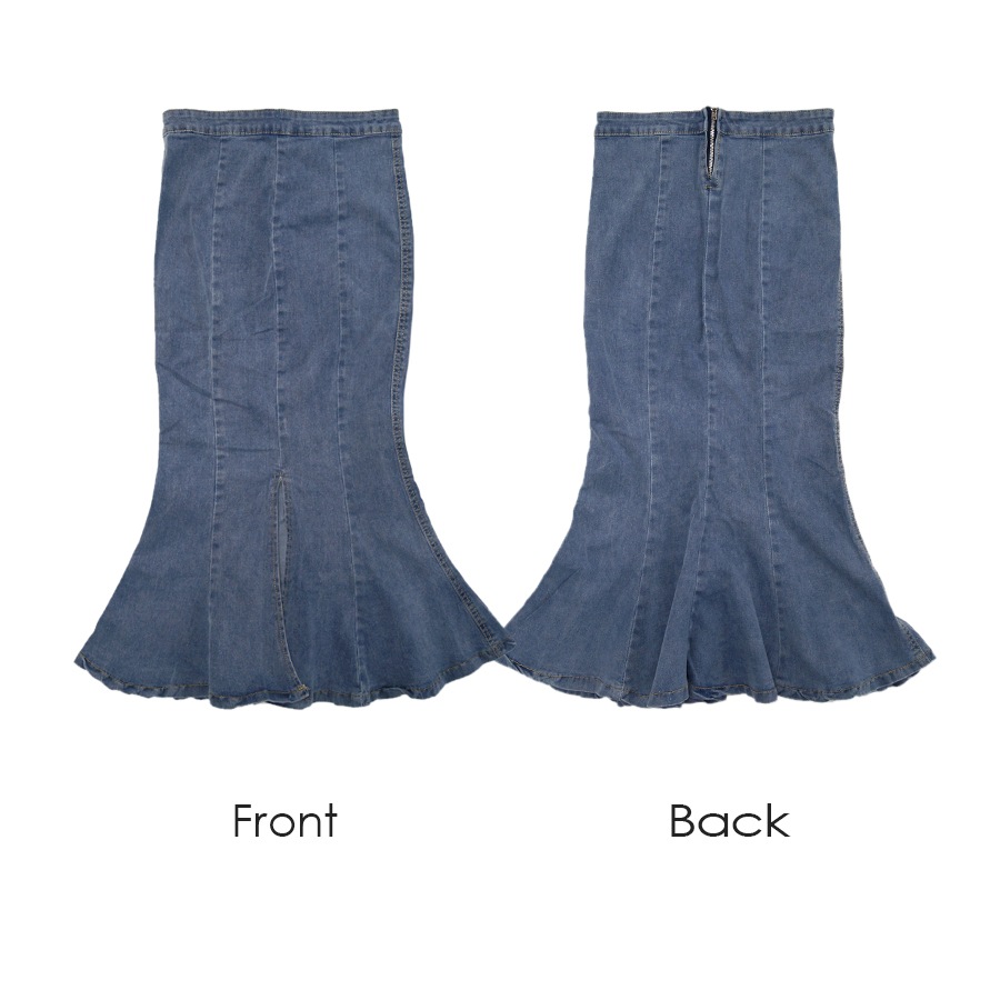 デニムスカート ロング丈 マーメイドライン スリット タイトスカート カジュアル キレイめ シンプル 無地 お出かけ デート 韓国ファッション レディース 新作 春 夏 秋 ブラック 黒 ブルー 青 S M L XL JOCOSA 9103