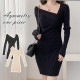 ニットワンピース ワンショルダー アシンメトリー 前後2way 長袖 膝上丈 レディース 春 秋 冬 新作 ブラック ベージュ フリーサイズ JOCOSA 9299