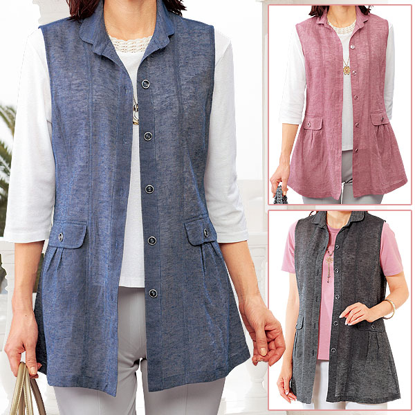 春夏物　TRUBE オシャレデザイン　綿麻ベスト　ゆったりサイズ 春夏物 TRUBE オシャレデザイン 綿麻ベスト ゆったりサイズ 春夏