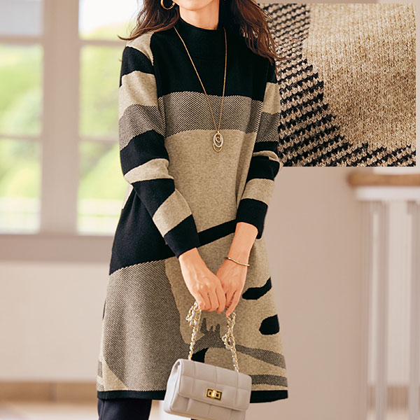 ジャカードニット ワンピースチュニック｜メルシーオンラインショップ