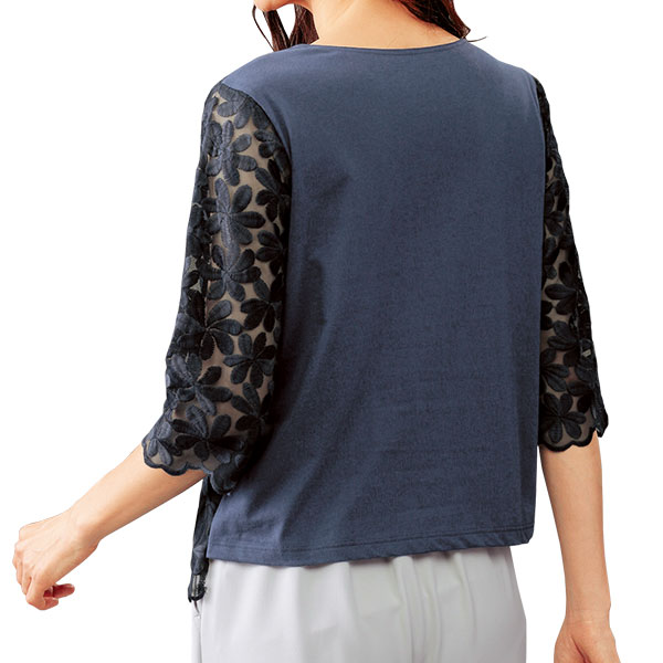 □シルク混 花柄レースTシャツ｜メルシーオンラインショップ