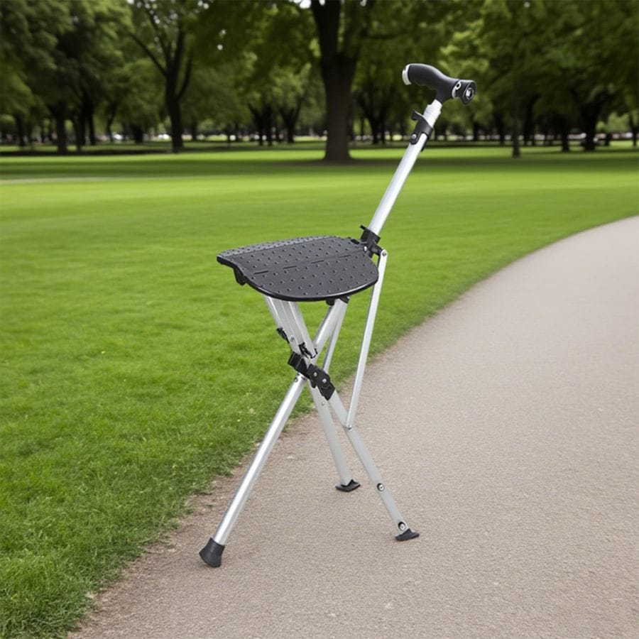 ステッキチェア 折りたたみ杖 椅子になる杖 耐荷重100kg 2in1 軽量 重さ1.12kg ステッキ トレッキングポール アルミニウム合金 ワンタッチ LEDライト付き三脚 安定性 組み立て不要 座れる杖 一本杖 一脚杖 手軽に携帯できる 滑り止め 歩行補助杖 ハイキング アウトドア 行列 登山 散歩 お釣り お年寄り 敬老の日 誕生日 説明書付き