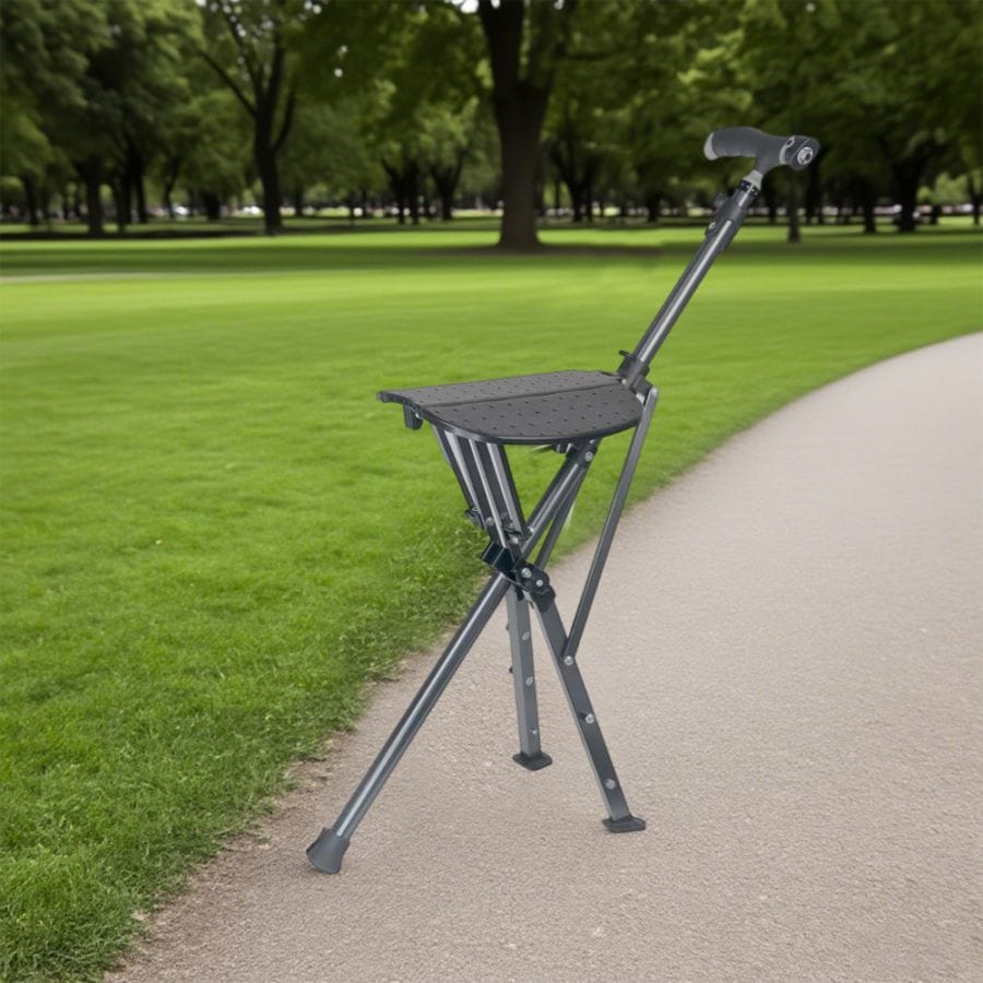 ステッキチェア 折りたたみ杖 椅子になる杖 耐荷重100kg 2in1 軽量 重さ1.12kg ステッキ トレッキングポール アルミニウム合金 ワンタッチ LEDライト付き三脚 安定性 組み立て不要 座れる杖 一本杖 一脚杖 手軽に携帯できる 滑り止め 歩行補助杖 ハイキング アウトドア 行列 登山 散歩 お釣り お年寄り 敬老の日 誕生日 説明書付き