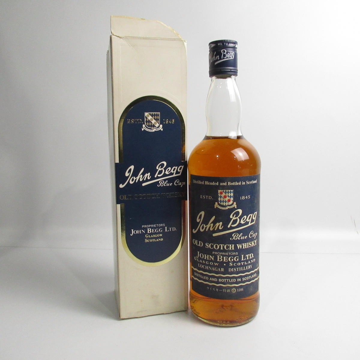ジョンベッグ ブルーキャップ　特級　ミニボトル付き　2本セット　ウイスキー古酒 John Begg（ジョン ベッグ）ブルーキャップ 箱付 ※箱破れありの通販