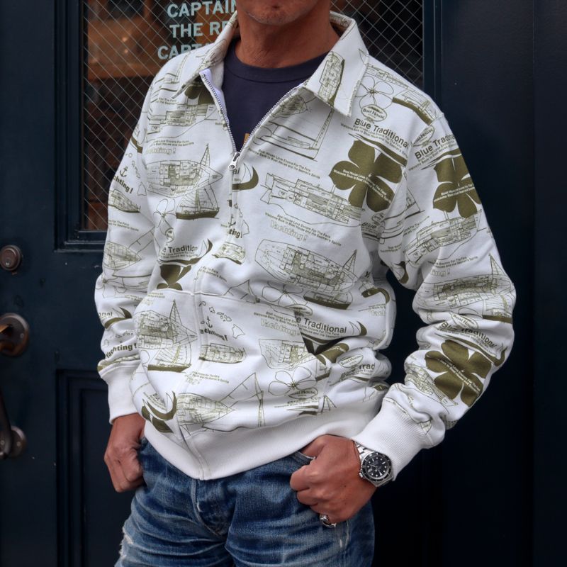 2枚セット！BOAT HOUSEボートハウス ボートハウス》ヨット総柄襟付きF/Zトレーナー / JOYMARK DESIGN