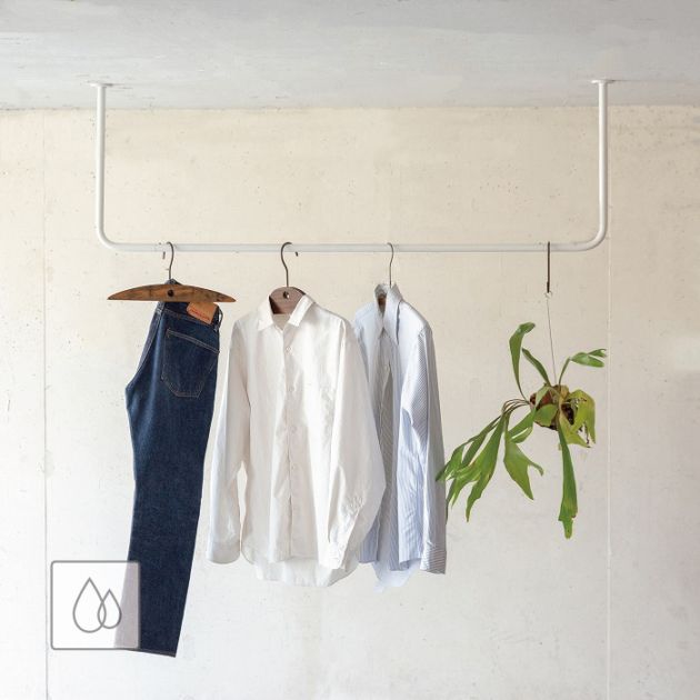 BOU】錆びないコの字型天吊りハンガーバー（白）＜サイズオーダー