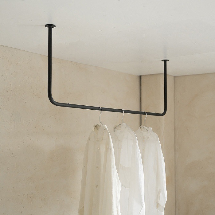【BOU】錆びないコの字型天吊りハンガーバー(黒)