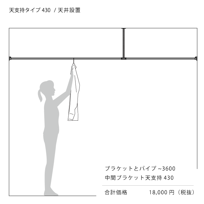 一の字型壁付けハンガーバー<ロングサイズオーダー>