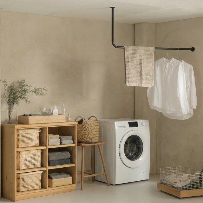 【BOU】錆びないL字型天吊りハンガーバー（黒）＜サイズオーダー＞