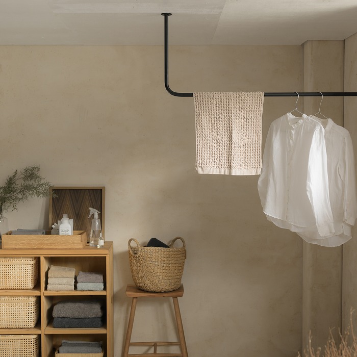 【BOU】錆びないL字型天吊りハンガーバー（黒）＜サイズオーダー＞