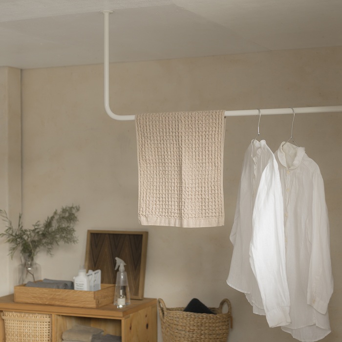 BOU】錆びないL字型天吊りハンガーバー（白） | 金物,ハンガーバー