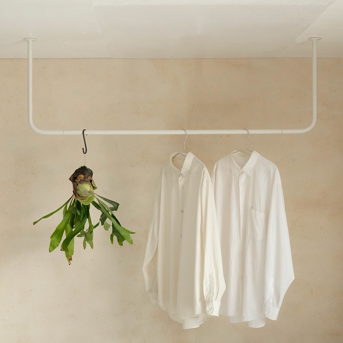 BOU】錆びないコの字型天吊りハンガーバー（白）＜サイズオーダー