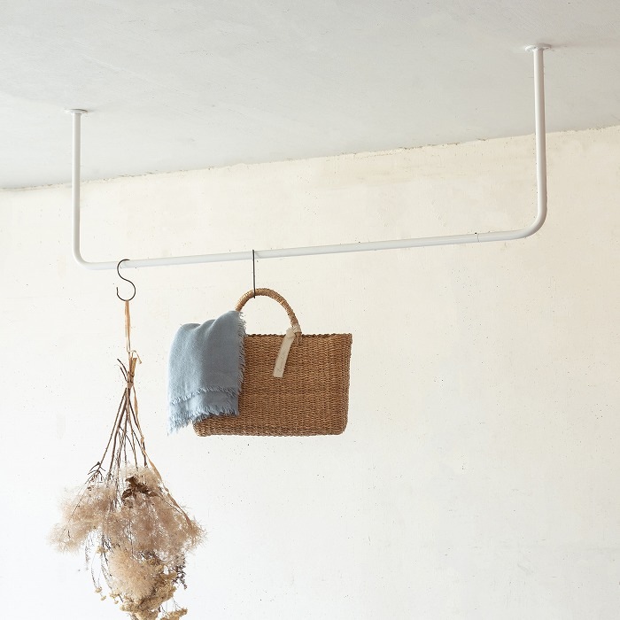 【BOU】錆びないコの字型天吊りハンガーバー(白)<サイズオーダー>