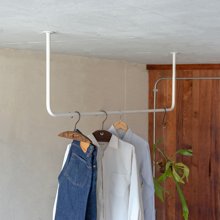 【BOU】錆びないコの字型天吊りハンガーバー(白)<サイズオーダー>