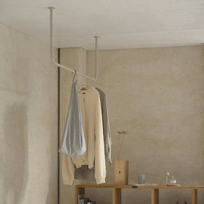 BOU】錆びないコの字型天吊りハンガーバー（グレージュ）＜サイズ